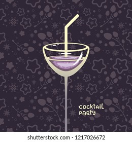 Cocktail in martini glass vector illustration. Evening alcohol drink. Template for bar logo and menu decoration. Cocktail party invitation.