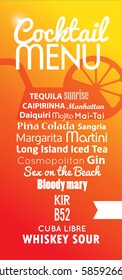 Cocktail menu card.