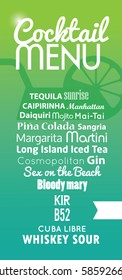 Cocktail menu card.