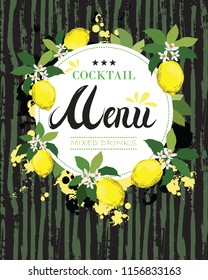 Cocktail menu cover for restaurant, cafe, bar design.