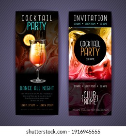 Cocktail menu design with alcohol ink texture. Marble texture background. Tequila sunrise