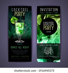 Cocktail menu design with alcohol ink texture. Marble texture background. Mojito