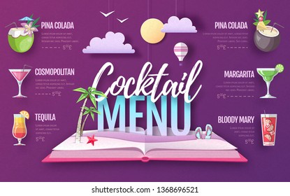 Cocktail menu design. Cut out paper art style design.