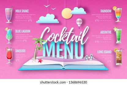 Cocktail menu design. Cut out paper art style design.