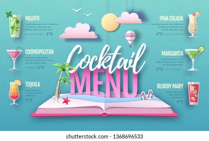 Cocktail menu design. Cut out paper art style design.