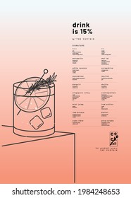 Cocktail menu design. Poster design with cocktail glass on gradient background.