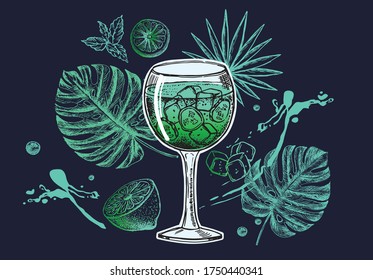 Cocktail menu design template. Alcoholic cocktails hand drawn.	