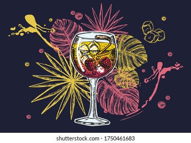 Cocktail menu design template. Alcoholic cocktails hand drawn.	