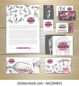 Cocktail menu document template. Corporate identity