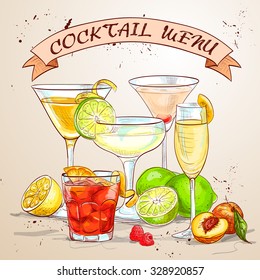 Cocktail menu, excellent vector illustration, EPS 10