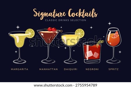 Cocktail Menu Poster Vector. Elegant Bar Drinks Illustration for Party Invitation and Nightlife Event