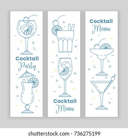 Cocktail menu, set of banners, line art design