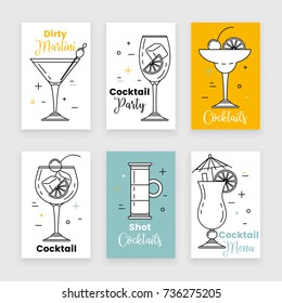 Cocktail menu, set of banners, line art design