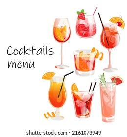 Cocktail menu.Template for summer alcoholic beverages,for advertising,websites.