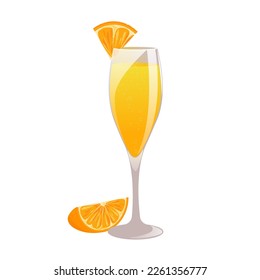 Cocktail "Mimosa". Refreshing classic alcoholic drink with orange and champagne.Vector illustration.