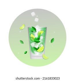 cocktail with mint and ice.beverage vector illustration