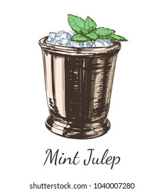 Cocktail Mint Julep for the Derby Hand Drawing Vector Illustration Alcoholic Drink