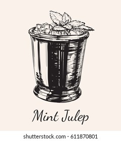 Cocktail Mint Julep for the Derby Hand Drawing Vector Illustration Alcoholic Drink