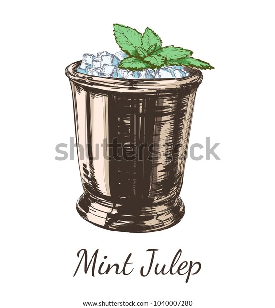 Cocktail Mint Julep for the Derby Hand Drawing\
Vector Illustration Alcoholic\
Drink