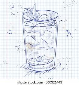 Cocktail Mint julep on a notebook page