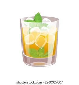 Cóctel "Mint julep".Cóctel alcohólico clásico con bourbon, menta, ilustración de hielo.Vector.