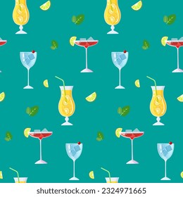 Cocktail and mint pattern on a green background