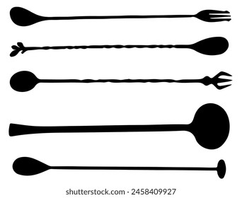 Cocktail mixing spoon silhouette vector art