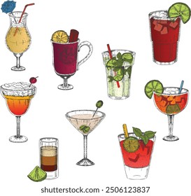 cocktail or mocktail colour hand drawing for cafe