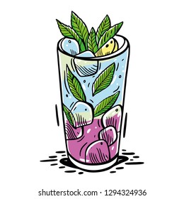 Cocktail mojito hand drawn vector illustration.