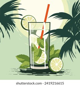 Cocktail Mojito vector retro illustration