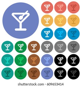 Cocktail multi colored flat icons on round backgrounds. Included white, light and dark icon variations for hover and active status effects, and bonus shades on black backgounds.