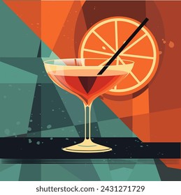 Cocktail negroni Vektor Retro Illustration