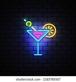 Cocktail neon for concept design. Banner design. Vector illustration