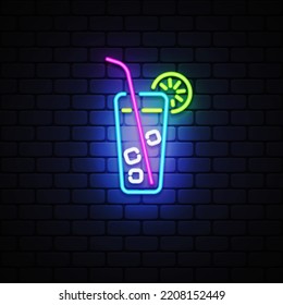 Cocktail neon for concept design. Banner design. Vector illustration