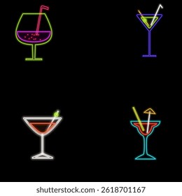 Cocktail neon icon. Bright vector illustration icon for mobile, web and menu design. Drink concept. neon drinks.