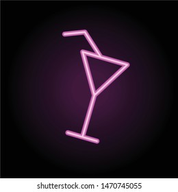 Cocktail neon icon. Pink beach cocktail glass with straw glowing symbol vector illustration. Night life entertainment illuminated isolated clipart. Alcoholic drink. Pub, bar sticker, design element