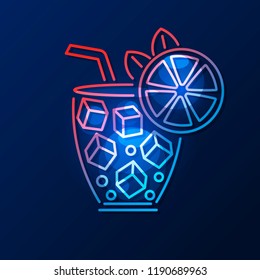 Cocktail neon sign, bright signboard. Cocktail logo 