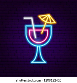 Cocktail Neon Sign. Vector Illustration of Alcohol Promotion.