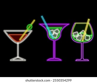 Cocktail Neon Sign. Vector Illustration of Drink Promotion..