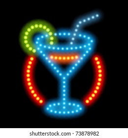 Cocktail neon sign. Vector illustration Eps 10.