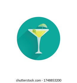 cocktail with olives colorful flat icon with long shadow. cocktail flat icon