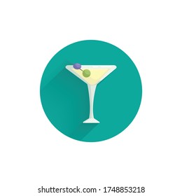 cocktail with olives colorful flat icon with long shadow. cocktail flat icon