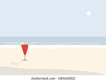 Cocktail on the beach with sea and blue sky  vector