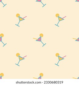 Cocktail on the beach, seamless pattern, vector. Cocktails on a light yellow background.