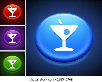 Cocktail on Blue Round Button