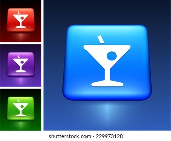 Cocktail on Blue Square Button