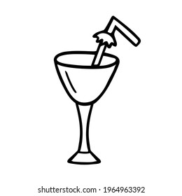 Cocktail on a glass outline vector icon.