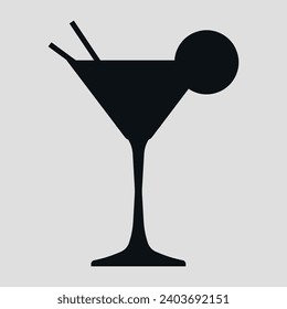 A cocktail on a gray background. Black silhouette. Drinks on the background. Vector