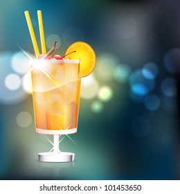 Cocktail on shiny background - place for text. Vector file.