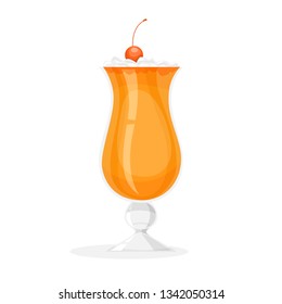 Cocktail. Orange alcohol drink in a glass with cherry. Tropical summer beverage. Vector illustration in cartoon style